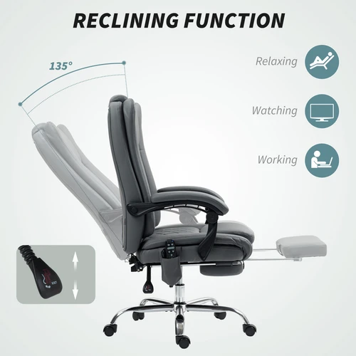HOMCOM PU Leather Massage Office Chair with Reclining Feature and Vibration Modes for Comfort-Seeking Professionals -  Office Chair