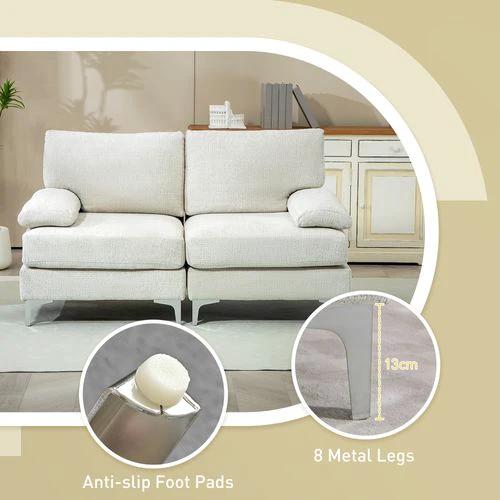 HOMCOM 2 Seater Sofa Modern Loveseat with Metal Legs Spring Cushion Cream White by HOMCOM
