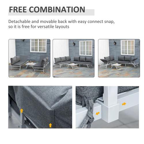 3Pc Garden Seating Set w/ Convertible Sofa Lounge Table Grey Coffee by Outsunny