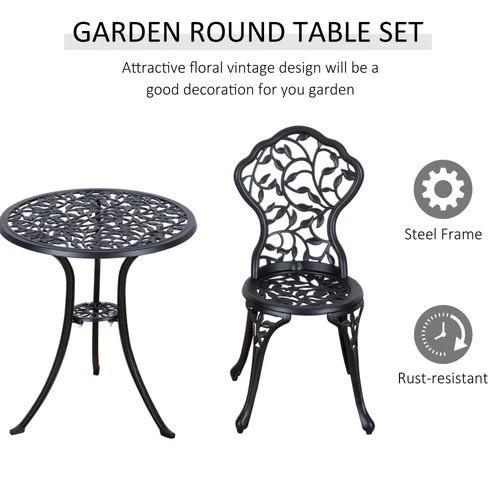 Outsunny Cast Aluminium 3 Pcs Bistro Set-Black - Garden Set
