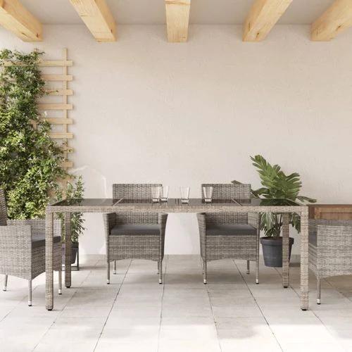 vidaXL Garden Table with Glass Top Grey 190x90x75 cm Poly Rattan by vidaXL