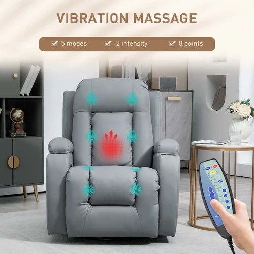 HOMCOM Manual Recliner Chair with 8 Massage Functions and Heat for Ultimate Relaxation in Light Grey - Recliner