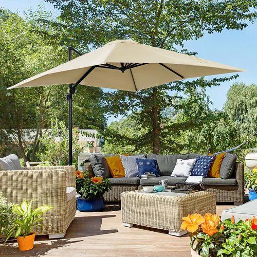 Outsunny Square Cantilever Roma Parasol 360 Rotation w/ Hand Crank, Cream White - Parasol