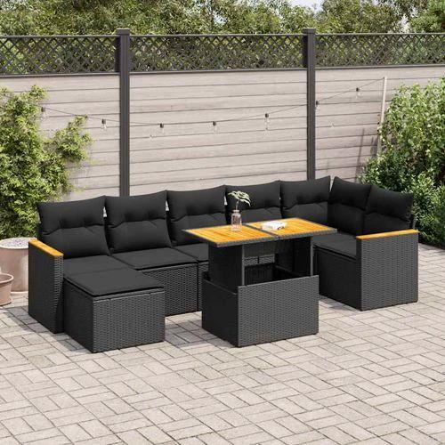 vidaXL vidaXL 8 Piece Garden Sofa Set with Cushions Black Poly Rattan Acacia - Garden Sofa Sets