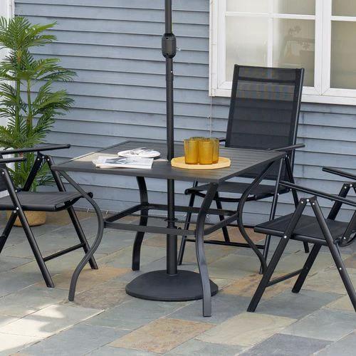 Outsunny Garden Table with Parasol Hole for Four, Slatted Metal Plate Top by Outsunny