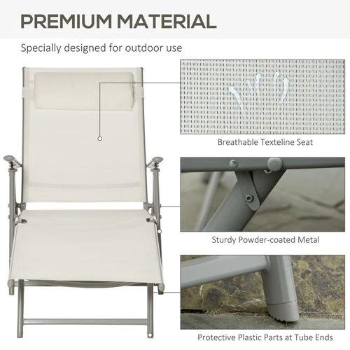 Outsunny Sun Lounger Recliner Foldable Padded Seat Adjustable Texteline White - Sun Lounger