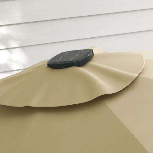 Outsunny 3(m) Solar LED Cantilever Parasol Adjustable Garden Umbrella Khaki by Outsunny