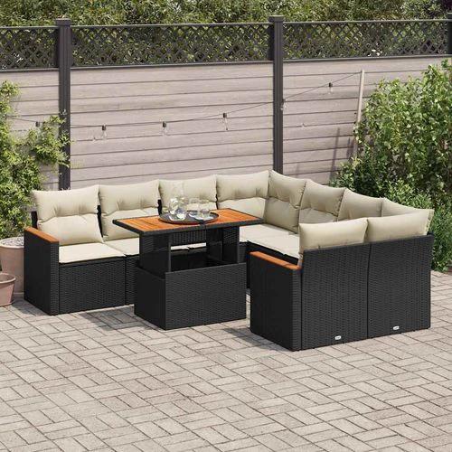 vidaXL vidaXL 9 Piece Garden Sofa Set with Cushions Black Poly Rattan Acacia - Garden Sofa Sets