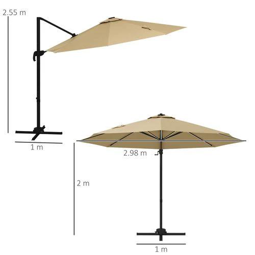 Outsunny 3(m) Solar LED Cantilever Parasol Adjustable Garden Umbrella Khaki by Outsunny