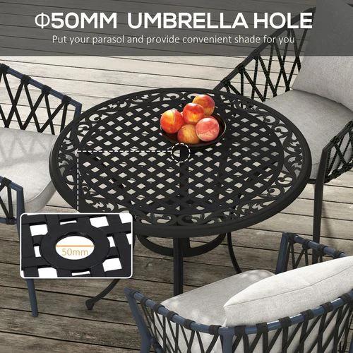 Outsunny Garden Table with Parasol Hole for 2-4, Cast Aluminium Frame - Black by Outsunny