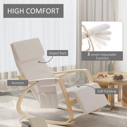 Rocking Chair Recliner Armchair with Adjustable Footrest, Cream White by HOMCOM