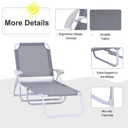 Outsunny Outsunny Folding Sun Lounger Garden Reclining Lounge Chair 4Level Backrest - Sun Lounger