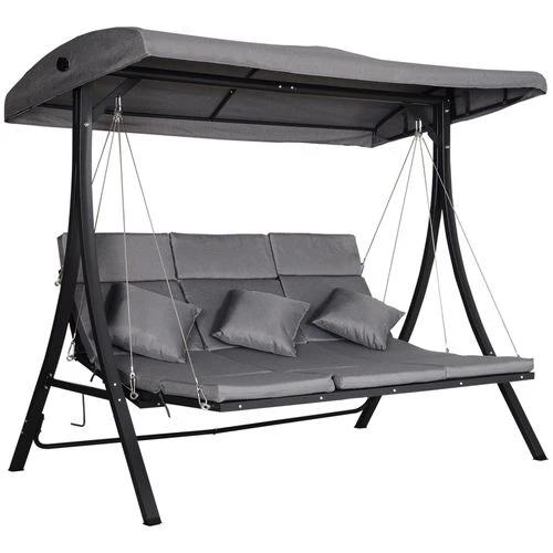 Durable Steel Pipe 3-Seater Outdoor Garden Recliner Swing Chair Grey for Relaxing Afternoons by Outsunny