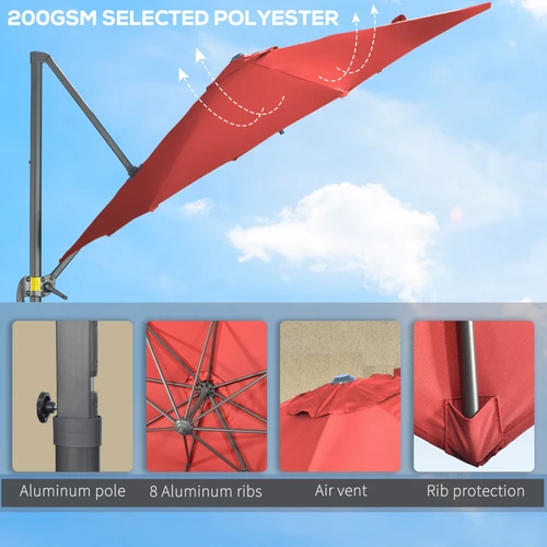 Outsunny Outsunny 3 x 3 Meter Cantilever Parasol with Adjustable Canopy and Air Vent for Outdoor Patio Enjoyment - Parasol