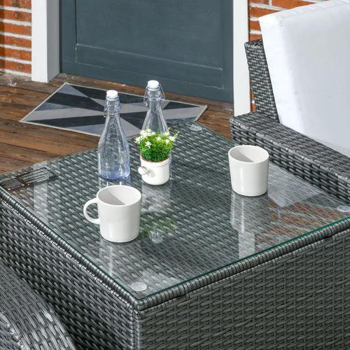 Outsunny Outsunny 6 Piece Rattan Garden Furniture Set with Sofa, Glass Table, Grey - Garden Sofa Sets