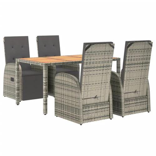 vidaXL vidaXL 5 Piece Garden Dining Set Grey Poly Rattan&Solid Wood Acacia - Garden Set