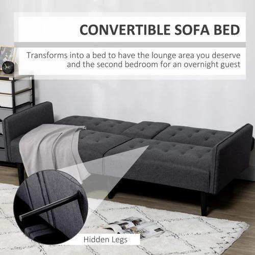 HOMCOM Upholstered Sofa bed 3 Seater Home Theater Futon Recliner with Cupholders Grey - Sofa Bed