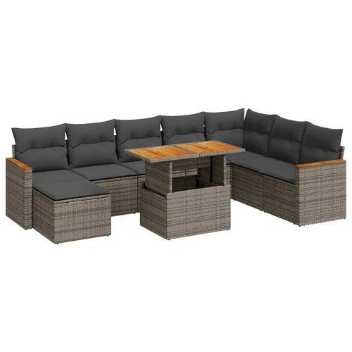 vidaXL vidaXL 9 Piece Garden Sofa Set with Cushions Grey Poly Rattan Acacia - Garden Sofa Sets
