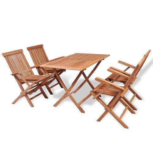 vidaXL Solid Teak Wood 5 Piece Garden Dining Set with Smooth Finish for Outdoor Gatherings - Garden Set