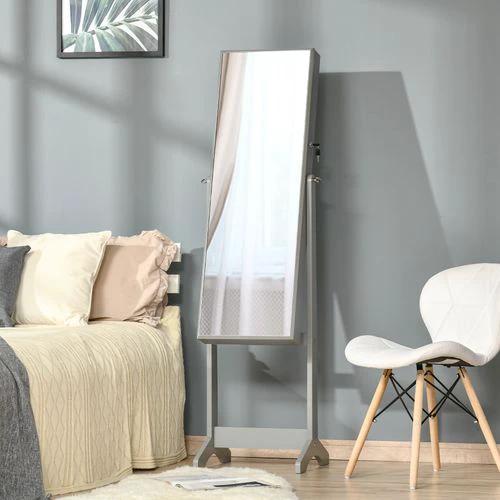 Mirrored Jewellery Cabinet Lockable Jewellery Organiser Grey
