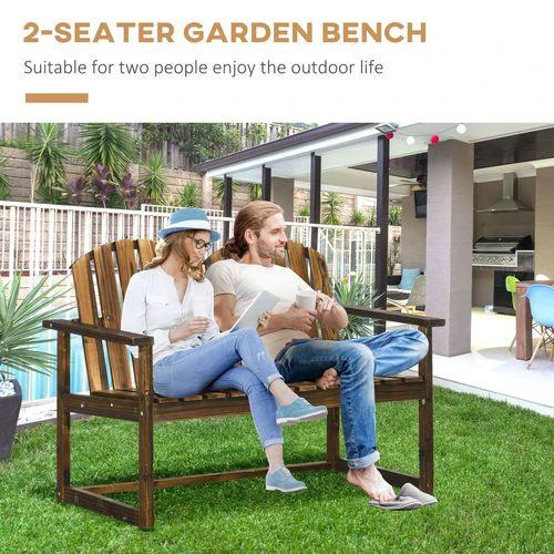 Outsunny Outdoor Wooden Bench for Two People, Patio Loveseat Chair with Slatted Backrest - Garden Chairs