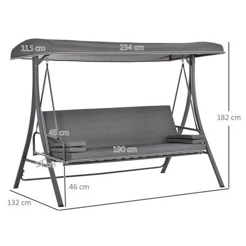 2-in-1 Swing Chair 3 Seater Bench Hammock Bed Adjustable Canopy Pillow, Grey by Outsunny