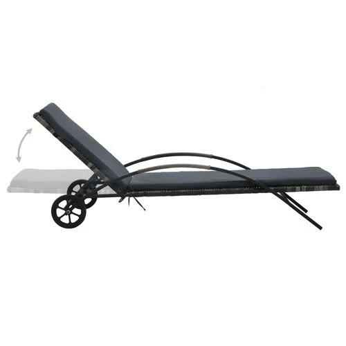 Sun Lounger with Cushion & Wheels Poly Rattan Anthracite by vidaXL