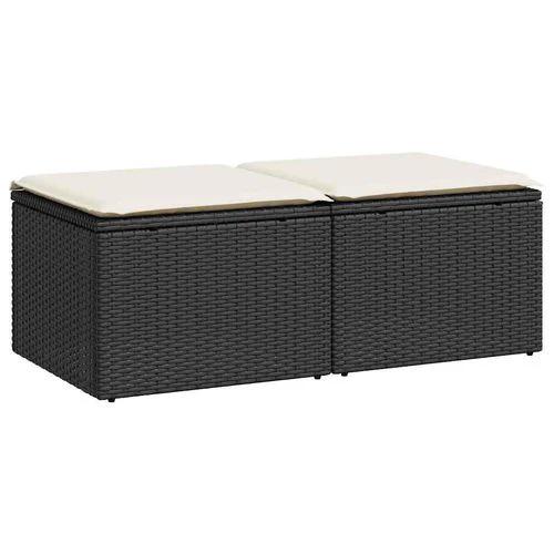 vidaXL 2 Piece Garden Sofa Set with Cushions Black Poly Rattan Acacia by vidaXL