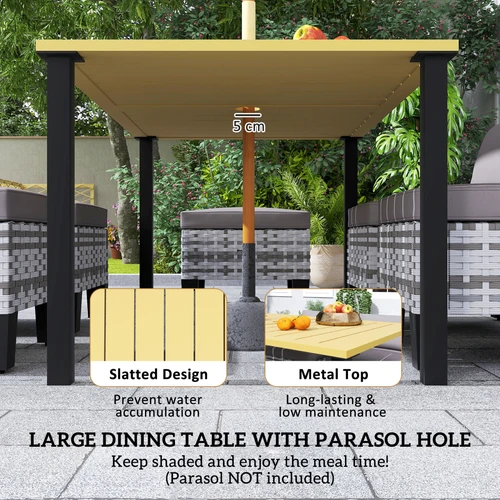 Outsunny 7 Piece Rattan Garden Dining Set with Cushions and Umbrella Hole for Outdoor Gatherings by Outsunny