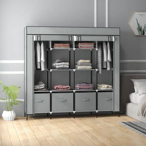 HOMCOM HOMCOM Fabric Wardrobe 166x42.5x169.5 cm with 12 Shelves and 2 Hanging Rails Foldable Closet for Bedroom Storage and Organization - Wardrobe