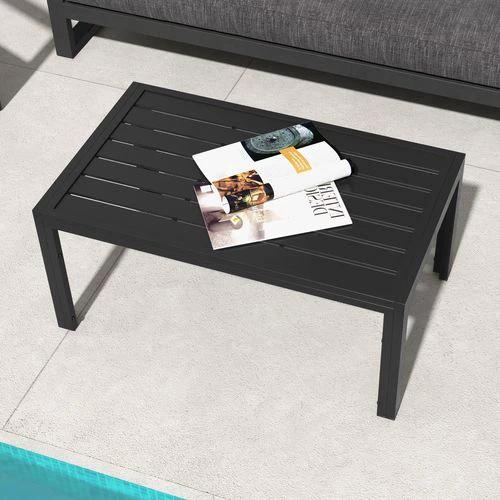 Outsunny Outdoor Side Table Garden Table with Steel Frame and Slat Top Black by Outsunny