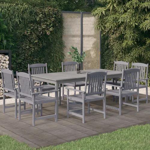 vidaXL 9 Piece Garden Dining Set Solid Wood Acacia Grey by vidaXL