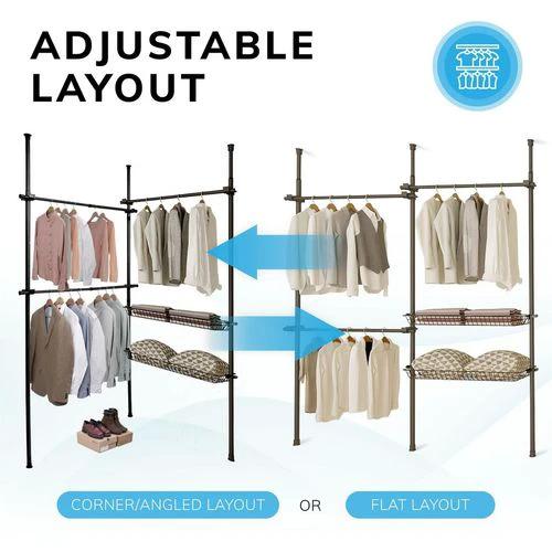 Double Telescopic Wardrobe Organiser with Adjustable Rail and Storage Baskets for Small Space Living by Direct Online Houseware