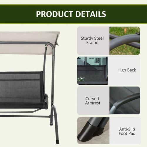 Outsunny 2 Seater Garden Swing Seat Double Bed Adjustable Tilting Canopy, Beige - Hammocks