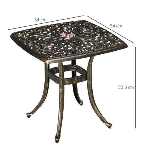 Outsunny Outsunny 54 x 54cm Aluminium Outdoor Garden Side Table w/ Umbrella Hole, Bronze - Garden Table