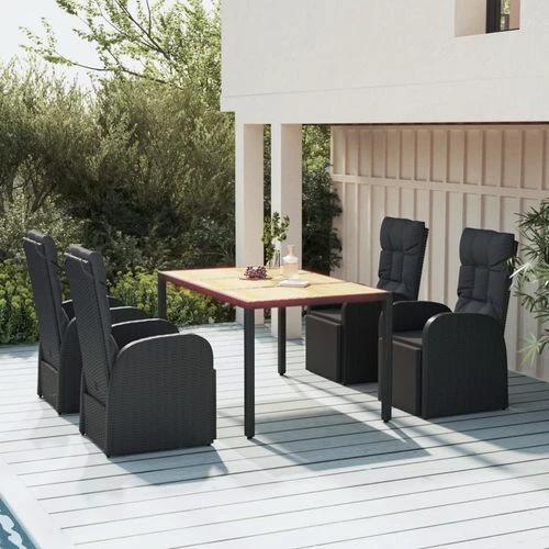5 Piece Garden Dining Set Black Poly Rattan&Solid Wood Acacia by vidaXL
