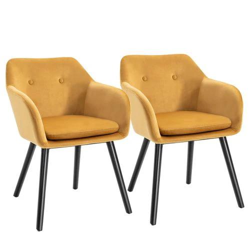 2 Pieces Modern Upholstered Fabric Bucket Seat Dining Room Armchairs - Yellow by HOMCOM