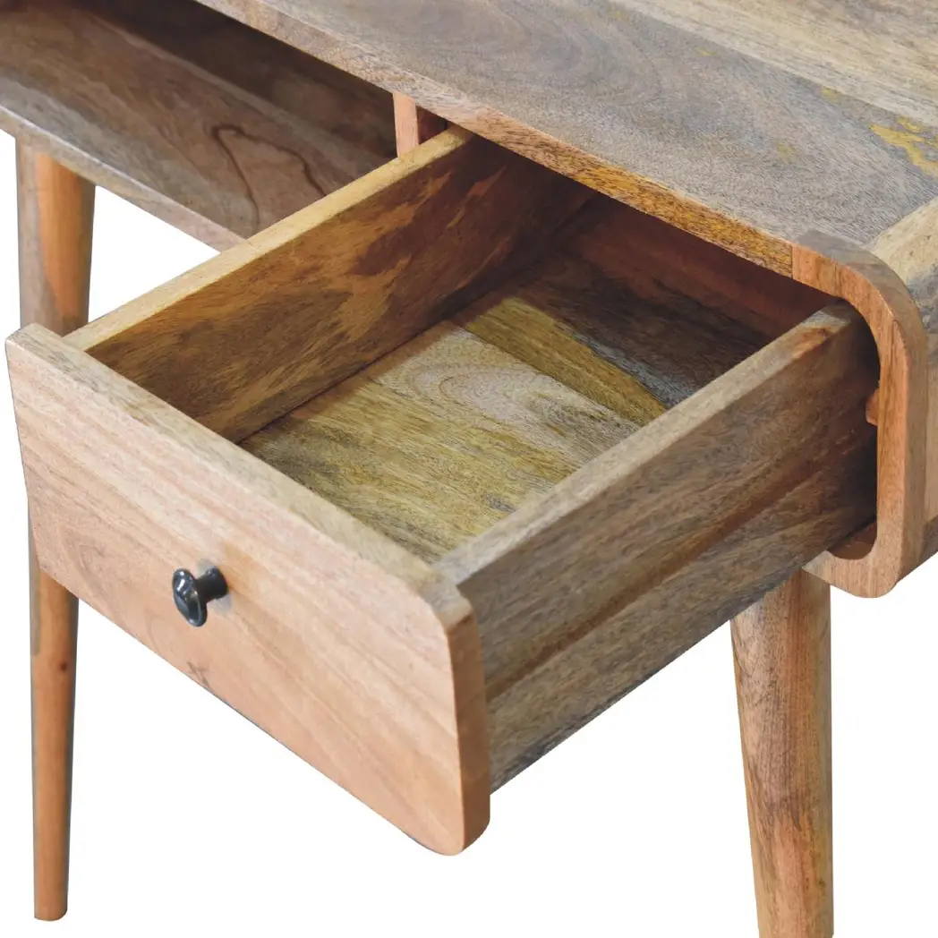 Artisan Furniture Artisan Furniture Solid Wood Curved Oak-ish Writing Desk, 1 Drawer, 1 Shelf, Brown - Desk