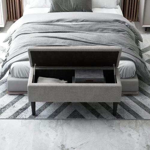 HOMCOM HOMCOM 15" Ottoman Storage Box with Wooden Legs and 47L Storage Capacity, Grey - Footstool