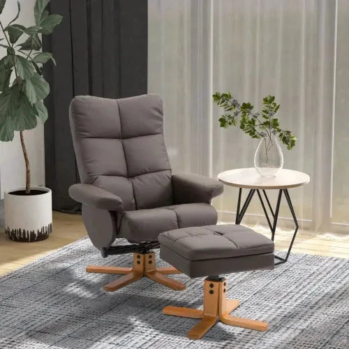 Faux Leather Recliner Chair with Ottoman Footrest Storage Space Brown by Unbranded