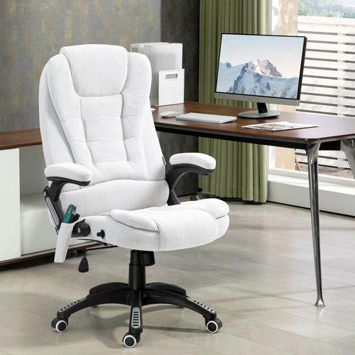 Vinsetto Office Chair w/ Heating Massage Points Relaxing Reclining Cream White by Vinsetto