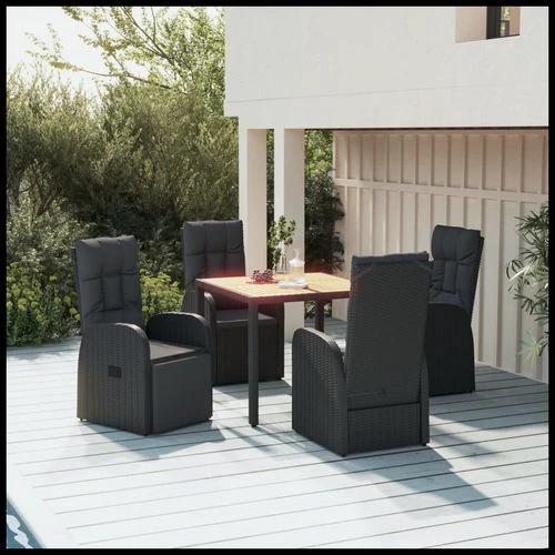 5 Piece Garden Dining Set Black Poly Rattan&Solid Wood Acacia by vidaXL