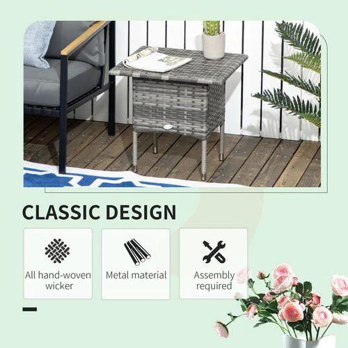 Outsunny PE Rattan Outdoor Coffee Table, Rattan Side Table for Patio, Garden, Mixed Grey - Garden Table