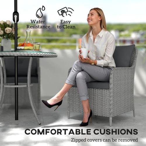 Outsunny Outsunny Six-Piece Rattan Garden Dining Set With Parasol And Cushions For Outdoor Entertaining - Garden Set