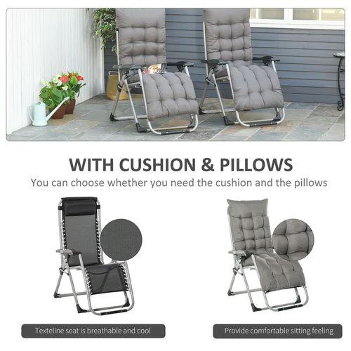Outsunny Outsunny 2 PCS Reclining Zero Gravity Chair Folding Lounger Cushion Dark Grey - Sun Lounger