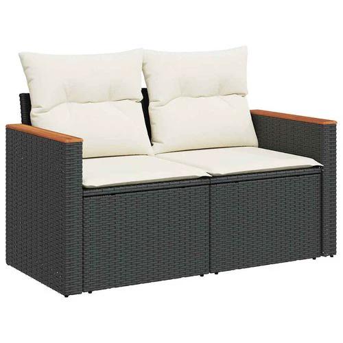 vidaXL vidaXL 9 Piece Garden Sofa Set with Cushions Black Poly Rattan Acacia - Garden Sofa Sets