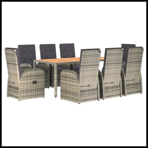 9 Piece Garden Dining Set Grey Poly Rattan&Solid Wood Acacia by vidaXL