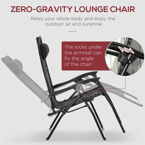 Outsunny Foldable Garden Recliner Chair Set of 2 w/ Footstool & Headrest, Black -