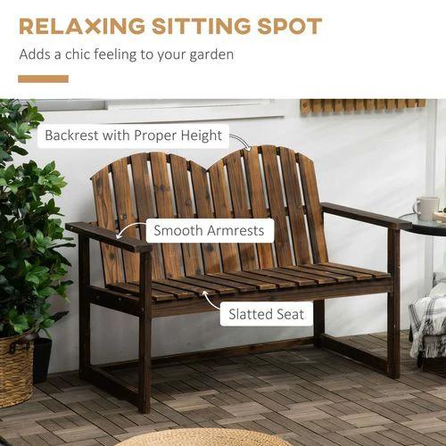 Outsunny Outdoor Wooden Bench for Two People, Patio Loveseat Chair with Slatted Backrest - Garden Chairs