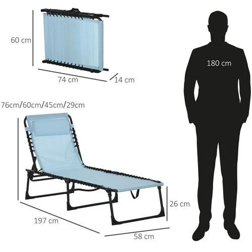 Outsunny Folding Beach Chair Chaise Lounge 4 Adjustable Positions, Baby Blue by Outsunny
